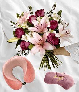 Travel Pillow, Mask & Floral Combo
