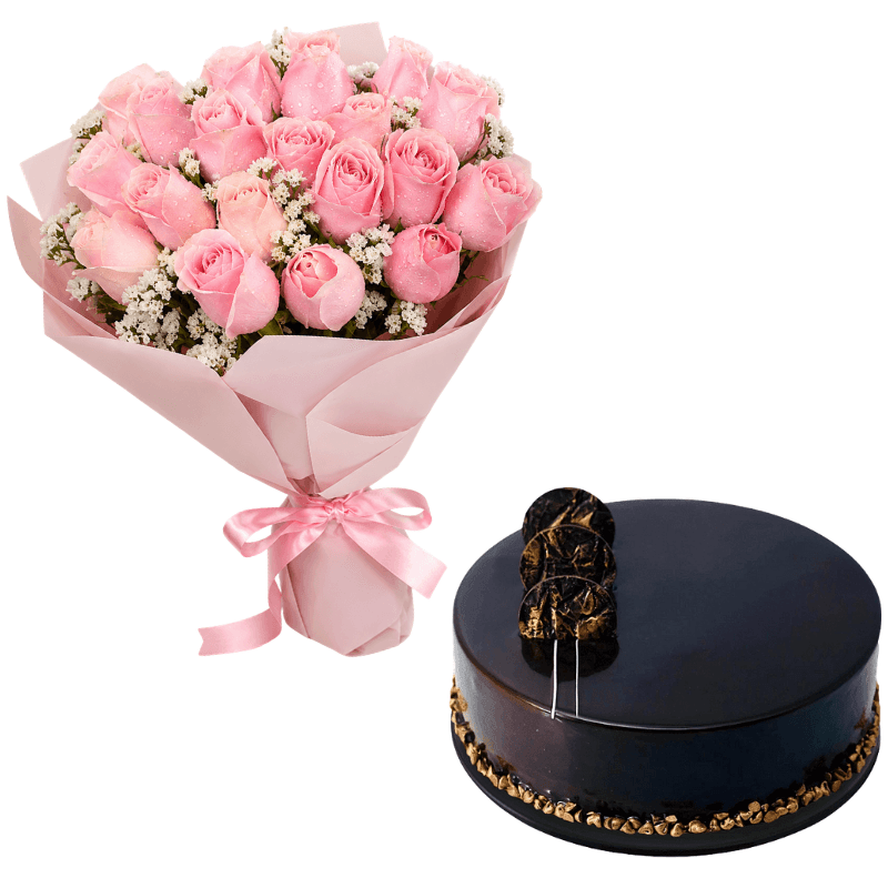 Pastel Pink Bunch & Chocolate Glaze Cake