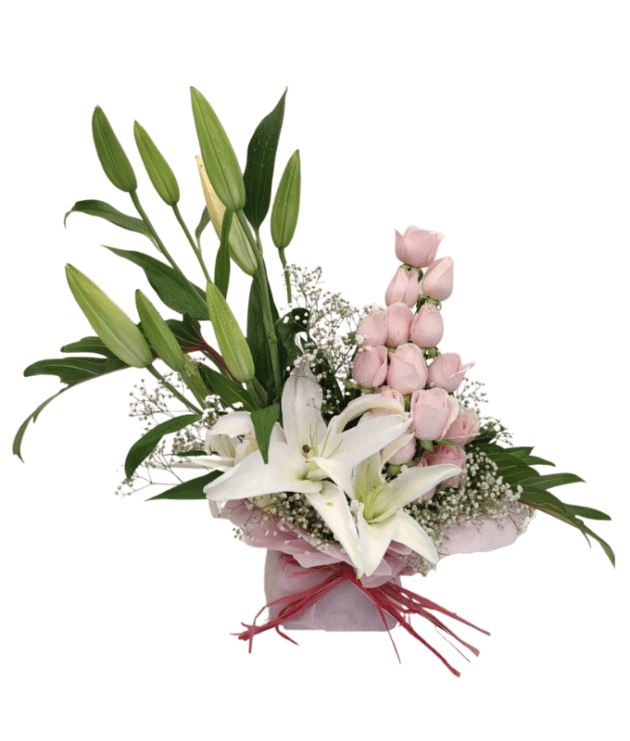 Sweet pink roses,white lilies