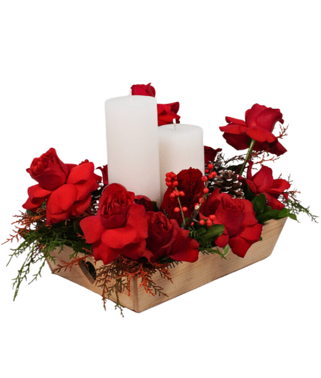 red roses candle bouquet