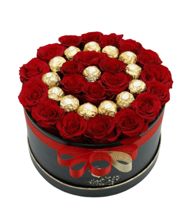 Red roses, ferrero rocher chocolates bouquet