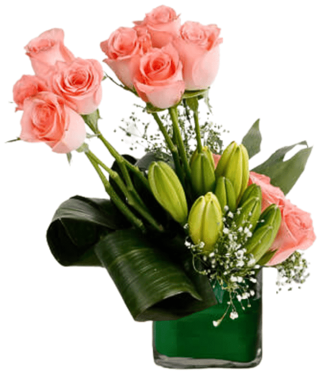 rose and lilies arrangement in vase