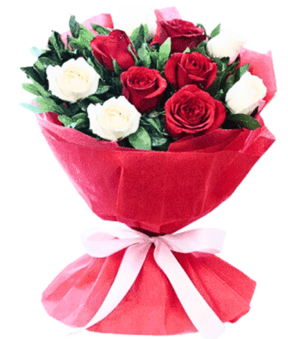 red and white roses handbunch