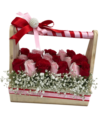 roses in wooden basket