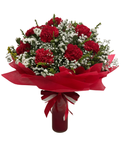 Red Carnations arrangement in vase