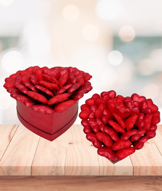 35 pieces Red heart shaped chocolates arrange in heart shape box