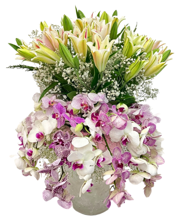 Orchid Lilies arrangement in vase